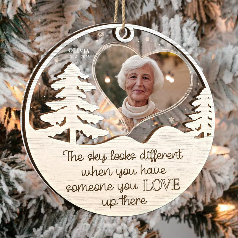 Custom Photo The Sky Looks Different - Christmas, Memorial Gift - Personalized 2-Layered Mix Ornament