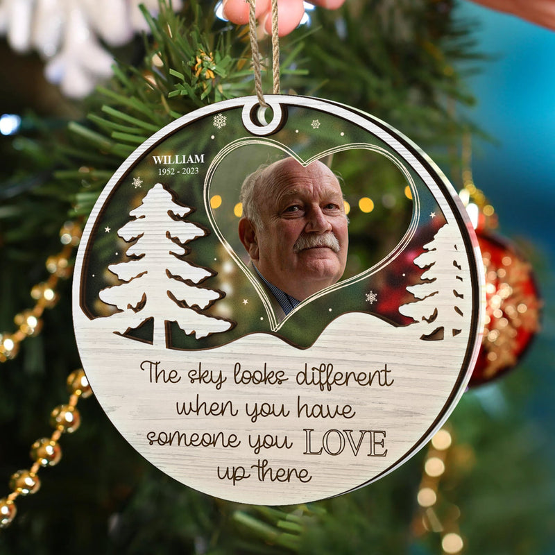 Custom Photo The Sky Looks Different - Christmas, Memorial Gift - Personalized 2-Layered Mix Ornament