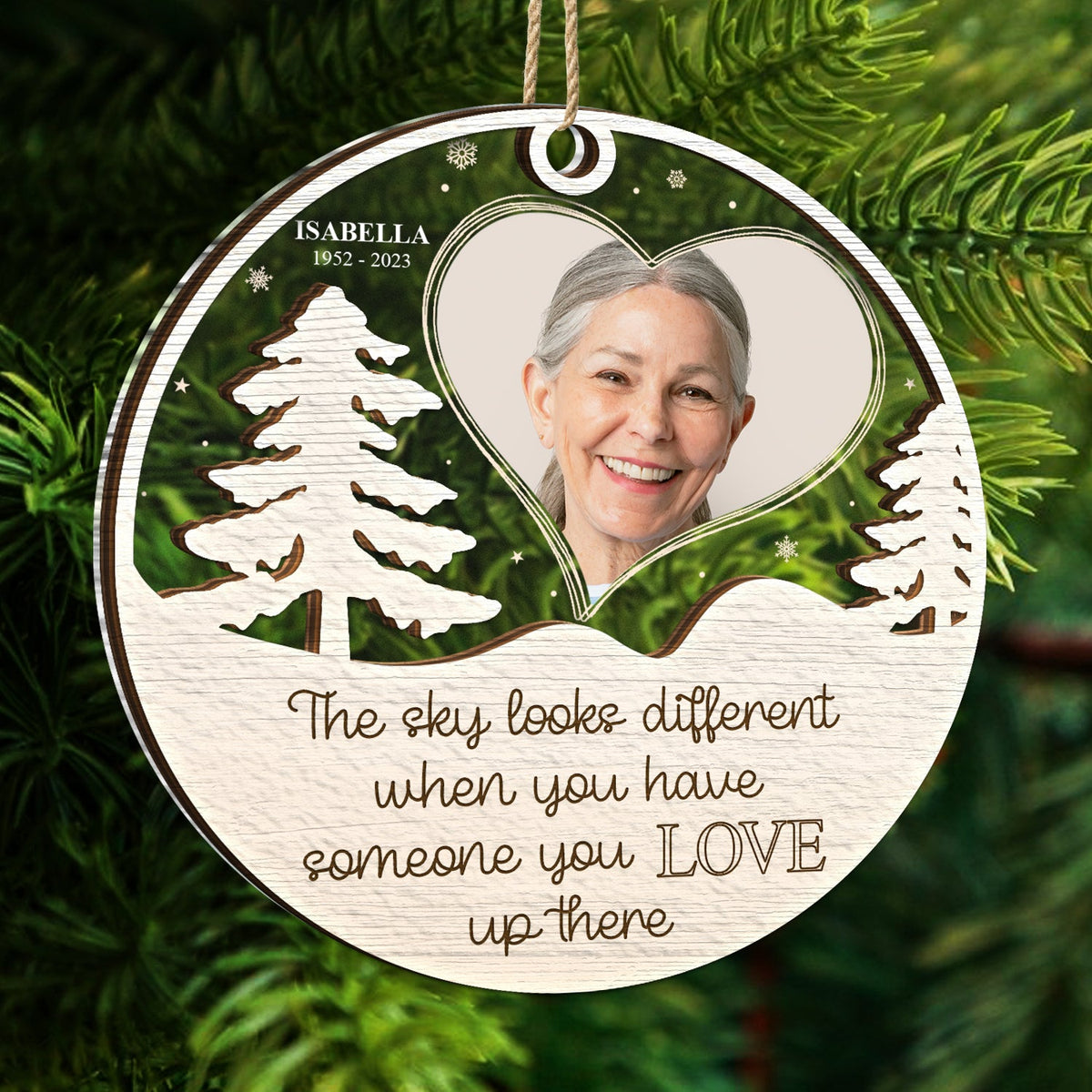 Custom Photo The Sky Looks Different - Christmas, Memorial Gift - Personalized 2-Layered Mix Ornament
