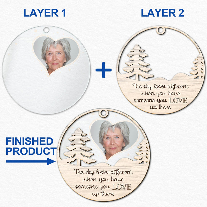 Custom Photo The Sky Looks Different - Christmas, Memorial Gift - Personalized 2-Layered Mix Ornament