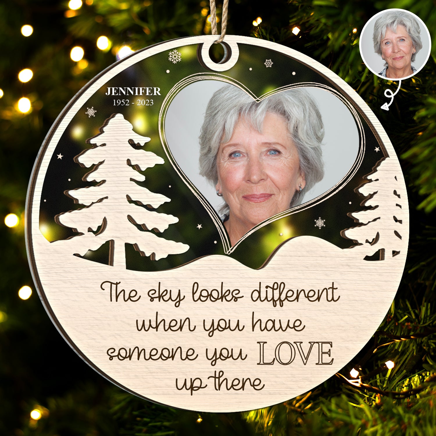 Custom Photo The Sky Looks Different - Christmas, Memorial Gift - Personalized 2-Layered Mix Ornament