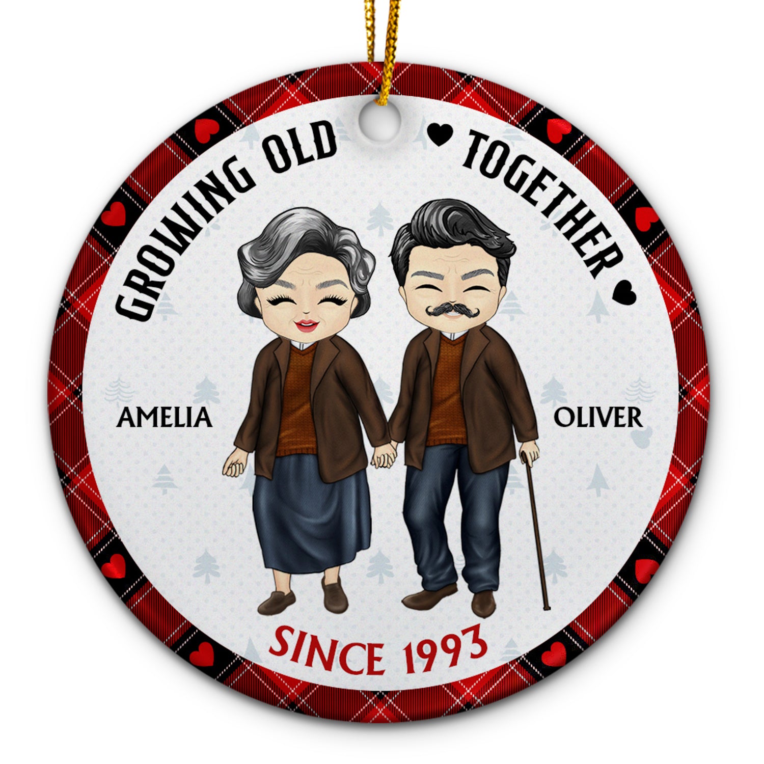 Old Couple Growing Old Together Since - Christmas Gift For Couples - Personalized Circle Ceramic Ornament