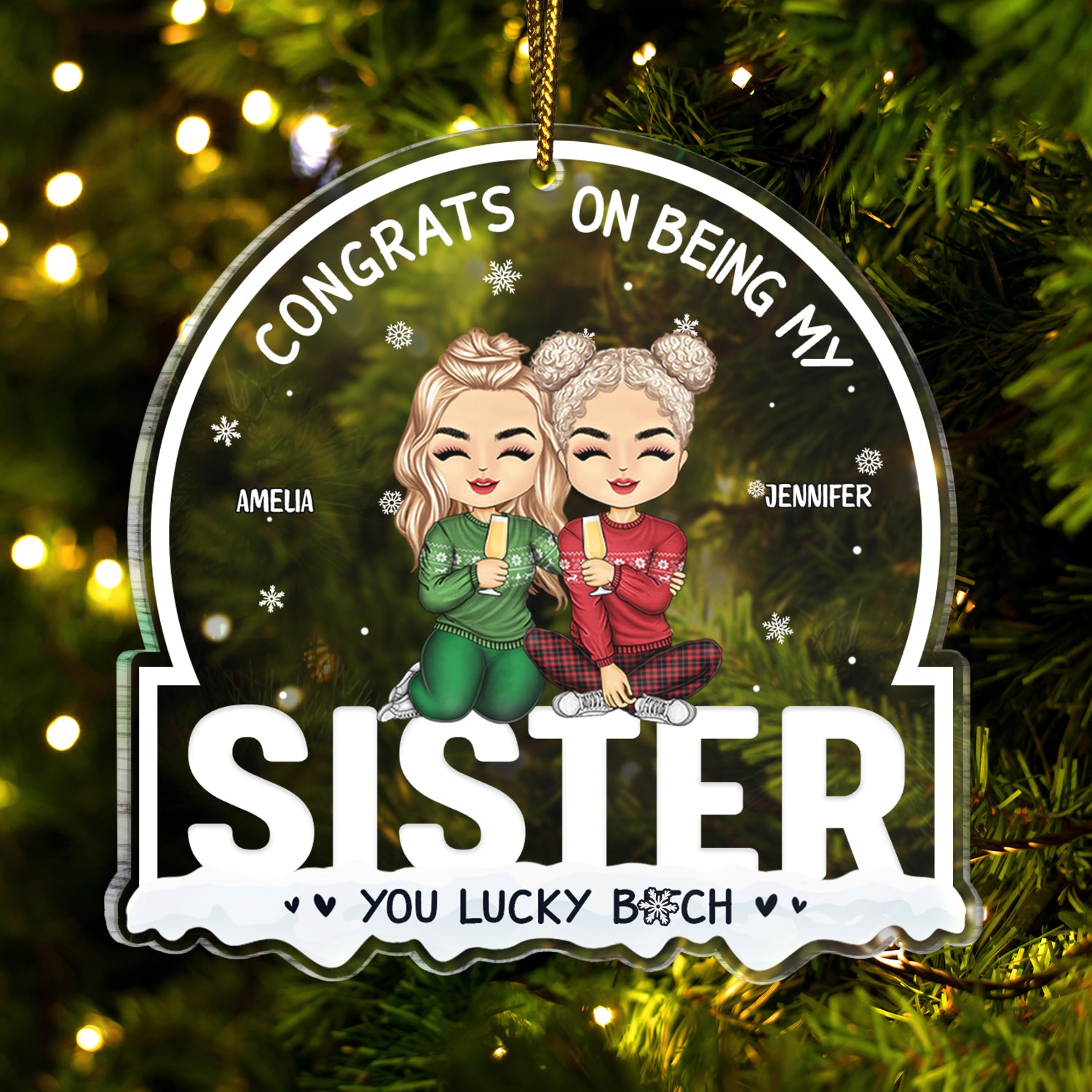 Christmas Chibi Congrats On Being My Sister Brother - Gift For Siblings - Personalized Custom Shaped Acrylic Ornament