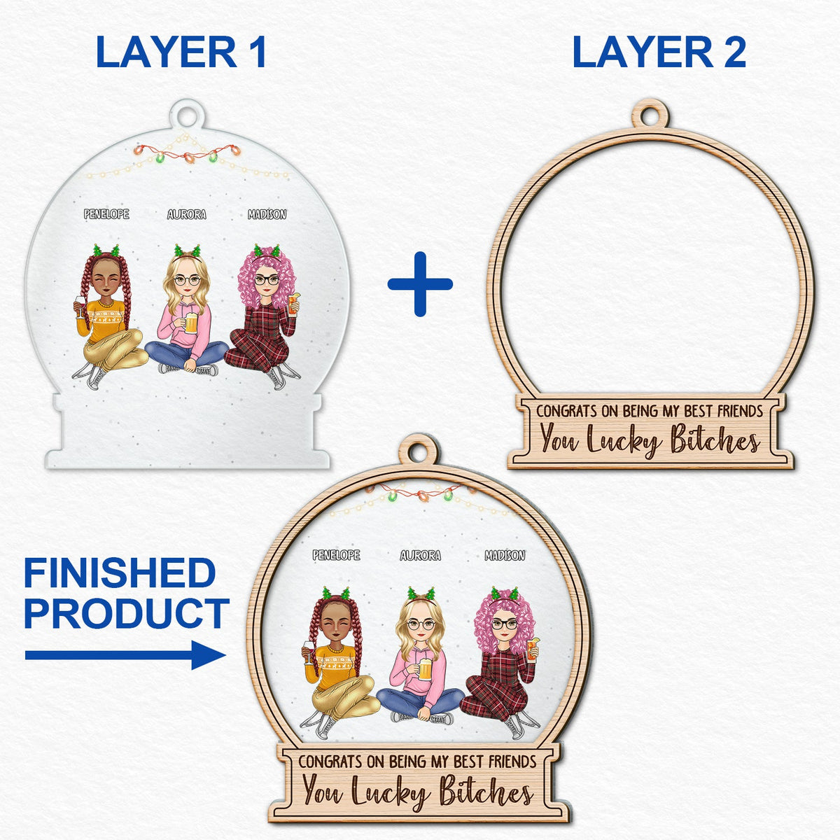 Félicitations pour être devenue ma meilleure amie, ma sœur, ma collègue ! Cadeau pour ma meilleure amie, mes frères et sœurs ! Décoration personnalisée à 2 couches