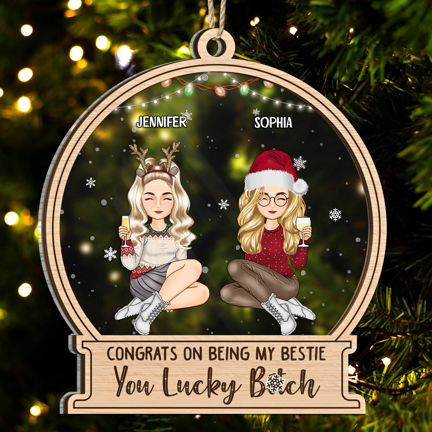 Christmas Congrats On Being My Bestie Sister Coworker - Gift For Bestie, Siblings - Personalized 2-Layered Mix Ornament