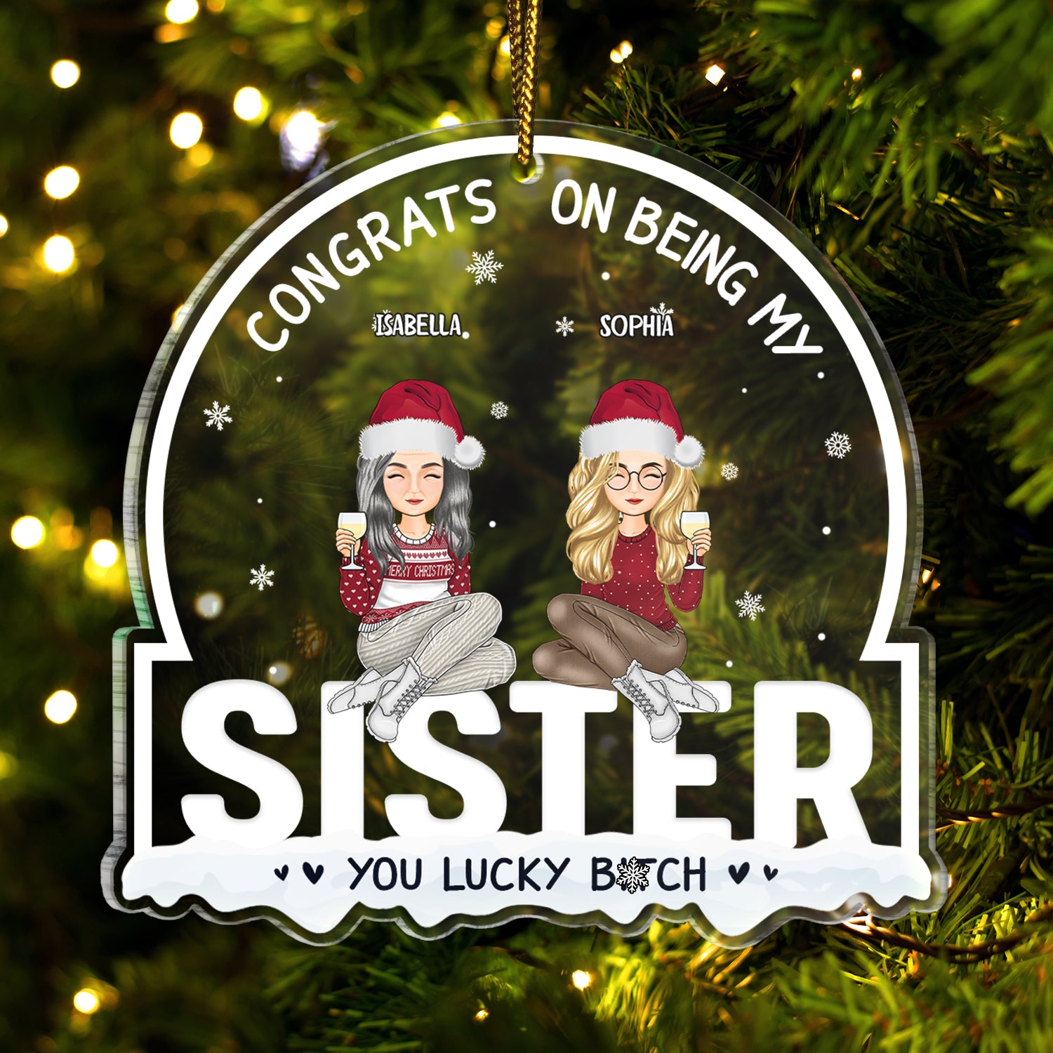 Christmas Cartoon Congrats On Being My Siblings - Gift For Brothers & Sisters - Personalized Custom Shaped Acrylic Ornament
