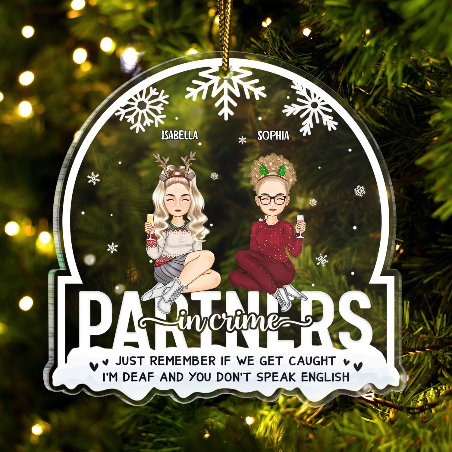 Christmas Bestie Partners In Crime If We Get Caught - Gift For Bestie - Personalized Custom Shaped Acrylic Ornament