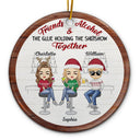 Christmas Bestie Friends & Alcohol The Glue Holding Together - Gift For Bestie - Personalized Circle Ceramic Ornament