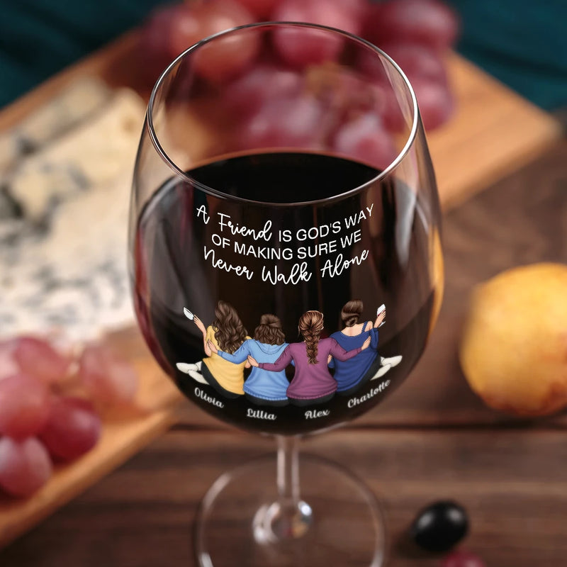Gift For Bestie, Gift For Sisters, Gift For Women, Gifts For Colleagues, Funny - A True Friendship Is A Journey Without An End - Personalized Wine Glass