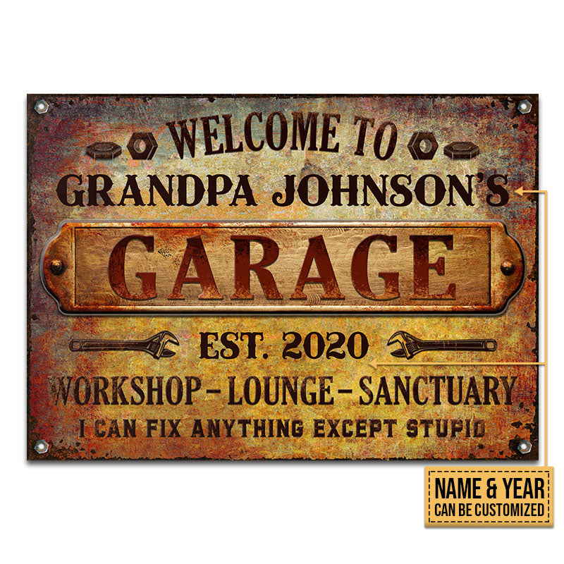 Auto Mechanic Rustic Garage Except Stupid Custom Classic Metal Signs, Grandpa Gift, Auto Mechanic Gift