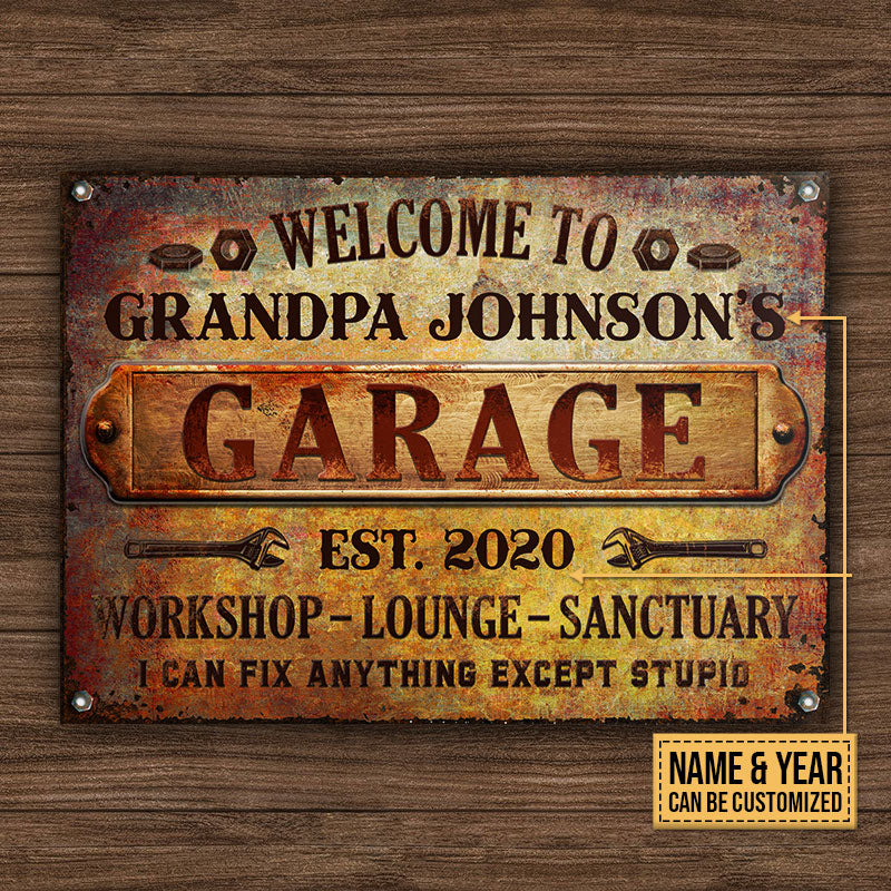Auto Mechanic Rustic Garage Except Stupid Custom Classic Metal Signs, Grandpa Gift, Auto Mechanic Gift