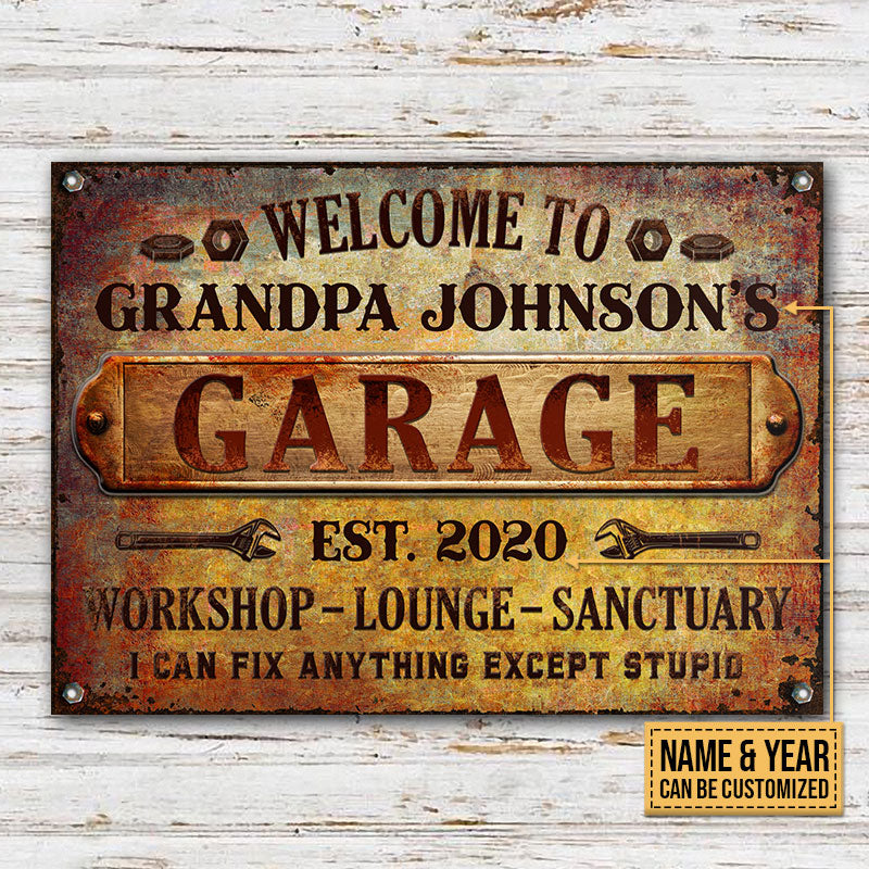 Auto Mechanic Rustic Garage Except Stupid Custom Classic Metal Signs, Grandpa Gift, Auto Mechanic Gift
