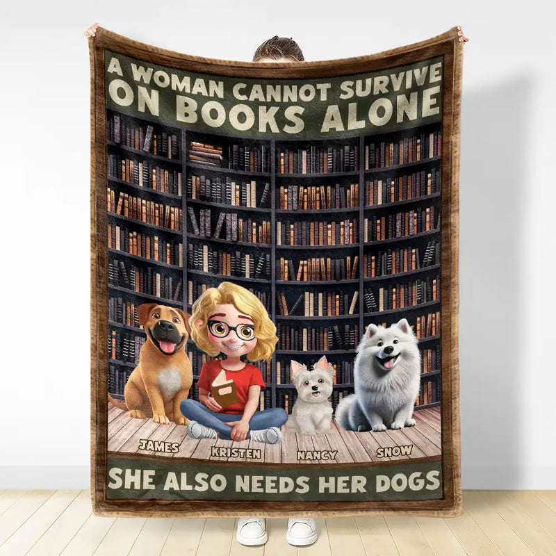Dog Lovers,Dog Mom,Dog Dad,Gift For Women,Gift For Men,Gift For Yourself,Christmas,Happy - A Woman Man Cannot Survive On Books Alone Dog 3D Effect - Personalized Fleece Blanket, Sherpa Blanket