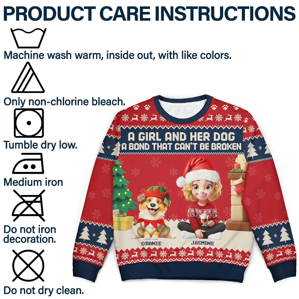 A Girl And Her Dogs A Bond That Can't Be Broken - Personalized Unisex Ugly Sweater
