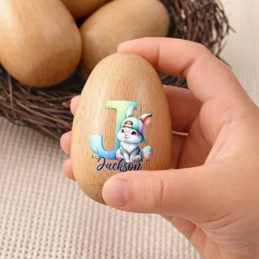 Easter,Non-Eng,Gift For Kids,Gift For Grandkids,Grandma - Grandkids,Grandpa - Grandkids,Dad - Children,Mom - Children,Happy - Adorable Bunny Alphabet Letters - Personalized Musical Wooden Easter Egg Shaker