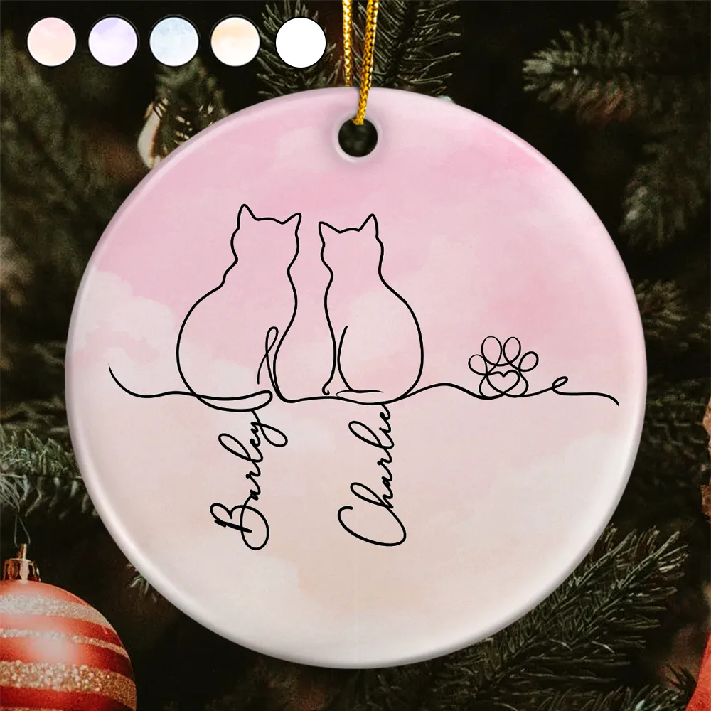 Cat Lovers,Cat Mom,Cat Dad,Pet Lovers,Pet Mom,Pet Dad,Happy,Christmas - Adorable Cat Line - Personalized Circle Ceramic Ornament