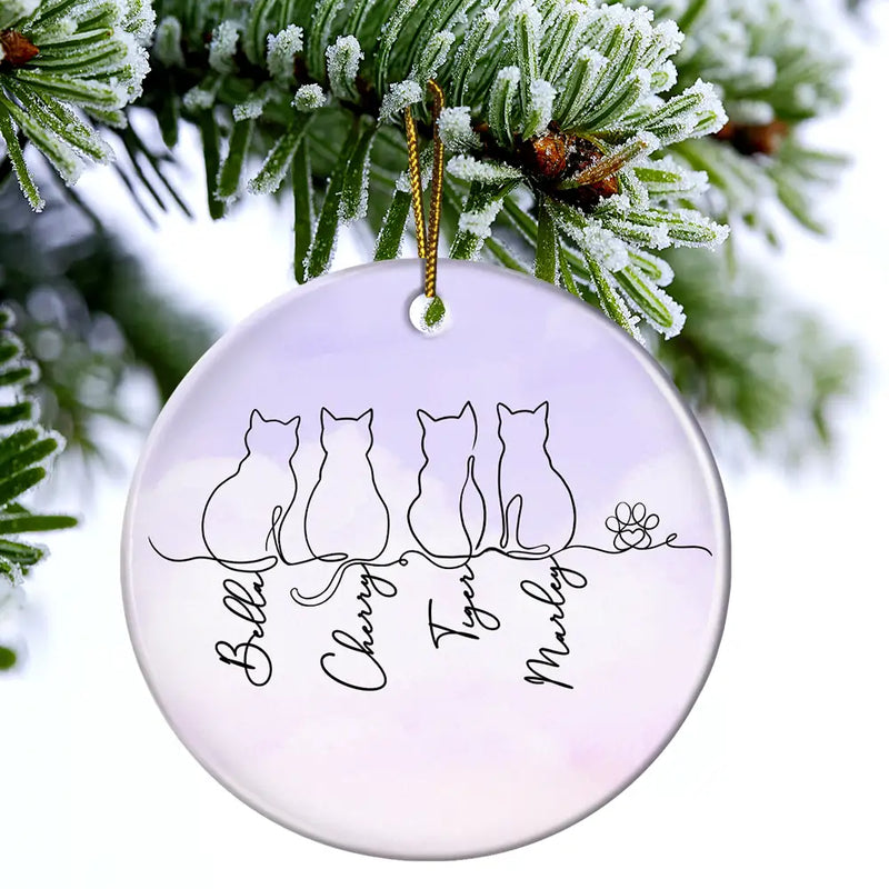 Cat Lovers,Cat Mom,Cat Dad,Pet Lovers,Pet Mom,Pet Dad,Happy,Christmas - Adorable Cat Line - Personalized Circle Ceramic Ornament
