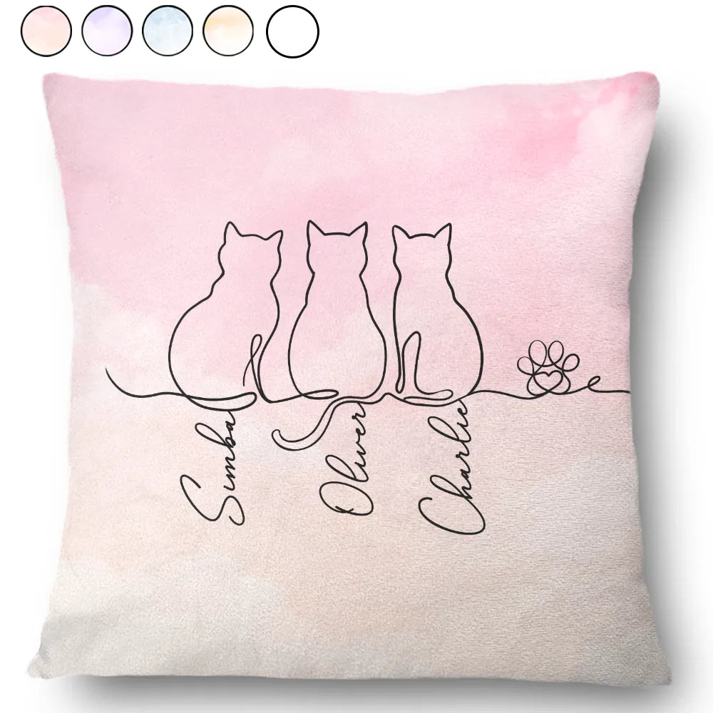 Cat Lovers, Cat Mom, Cat Dad, Pet Lovers, Pet Mom, Pet Dad, Happy - Adorable Cat Line - Personalized Pillow