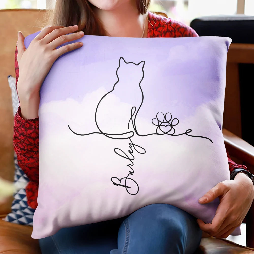 Cat Lovers, Cat Mom, Cat Dad, Pet Lovers, Pet Mom, Pet Dad, Happy - Adorable Cat Line - Personalized Pillow