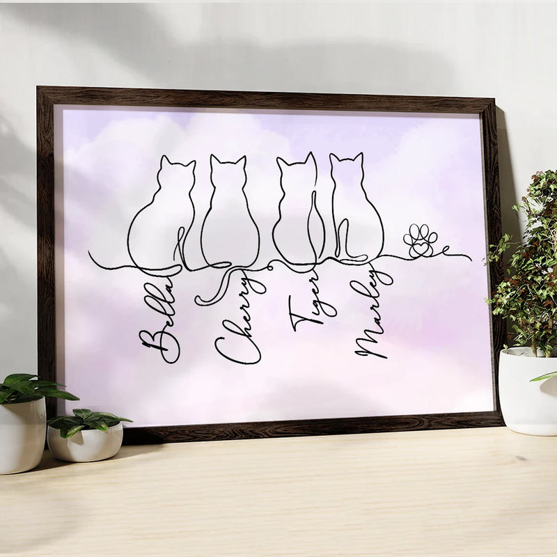 Pet Lovers,Pet Mom,Pet Dad,Cat Lovers,Cat Mom,Cat Dad,Happy - Adorable Cat Line - Personalized Poster