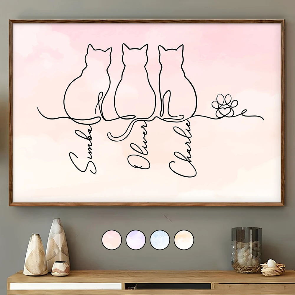 Pet Lovers,Pet Mom,Pet Dad,Cat Lovers,Cat Mom,Cat Dad,Happy - Adorable Cat Line - Personalized Poster