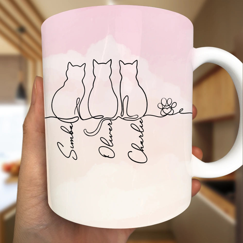 Adorable Cat Line - Personalized White Edge-to-Edge Mug – Wander Prints