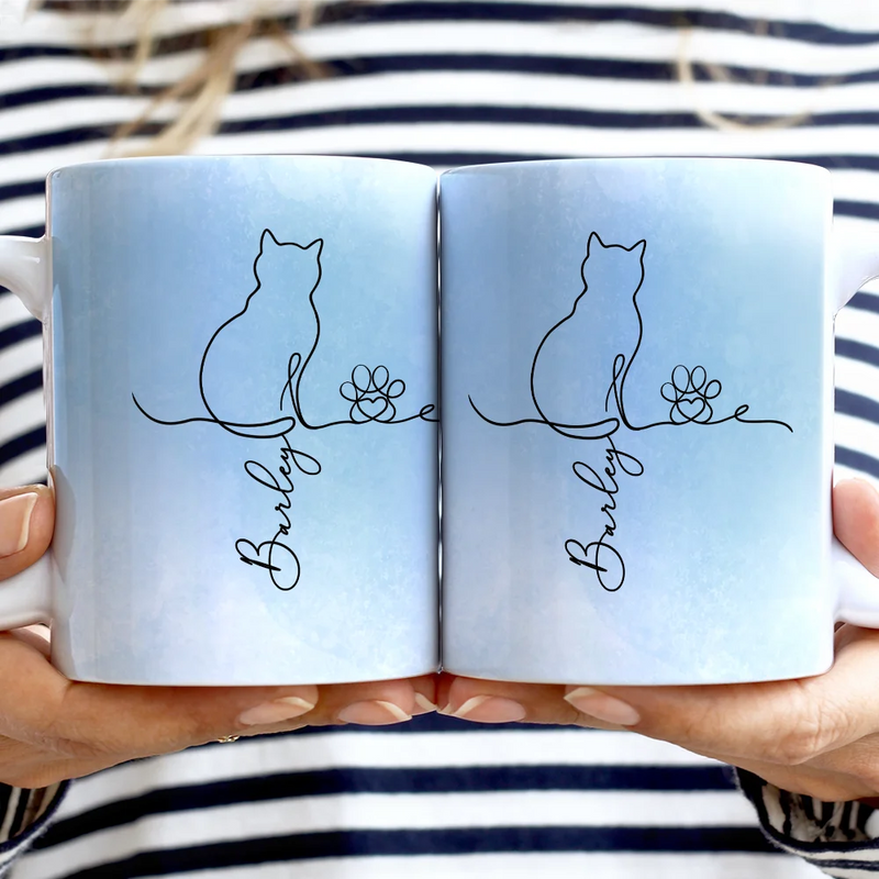 Cat Lovers, Cat Mom, Cat Dad, Pet Lovers, Pet Mom, Pet Dad, Happy - Adorable Cat Line - Personalized White Edge-to-Edge Mug