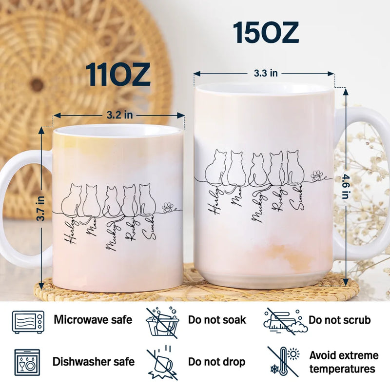 Cat Lovers, Cat Mom, Cat Dad, Pet Lovers, Pet Mom, Pet Dad, Happy - Adorable Cat Line - Personalized White Edge-to-Edge Mug