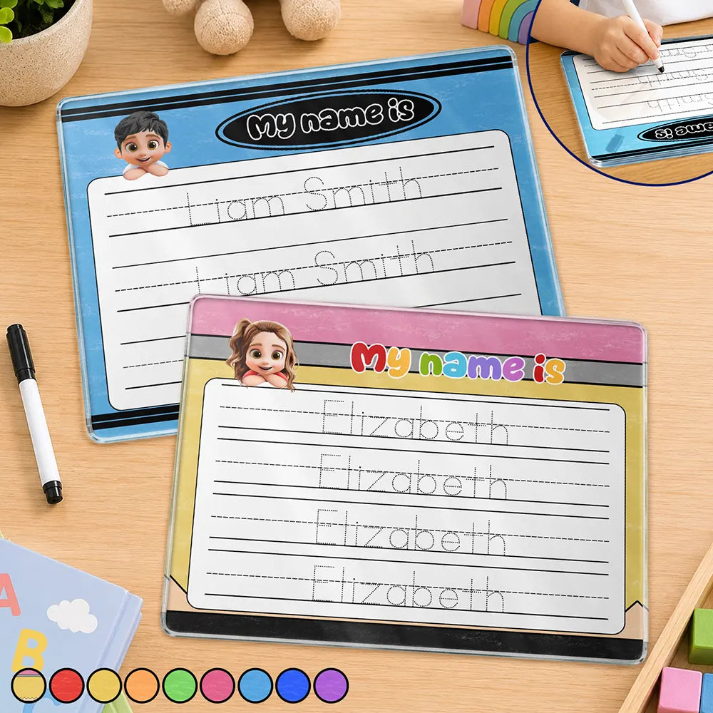 Adorable Kid And Handwriting Name - Personalized Acrylic Tracing Board
