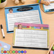 Back To School,Proud,Gift For Kids,Vector - Adorable Kid And Handwriting Name - Personalized Acrylic Tracing Board