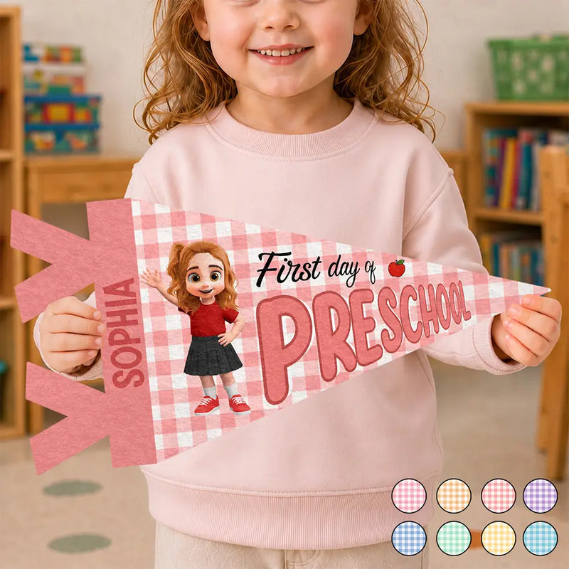 Confident,Back To School,Gift For Kids,Warp Text - Adorable Kid First Day Of Kindergarten & First Grade - Personalized Pennant