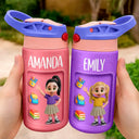 Adorable,Back To School,Gift For Kids,Vector - Adorable Kid Getting Ready For School - Personalized Insulated Water Bottle With Straw