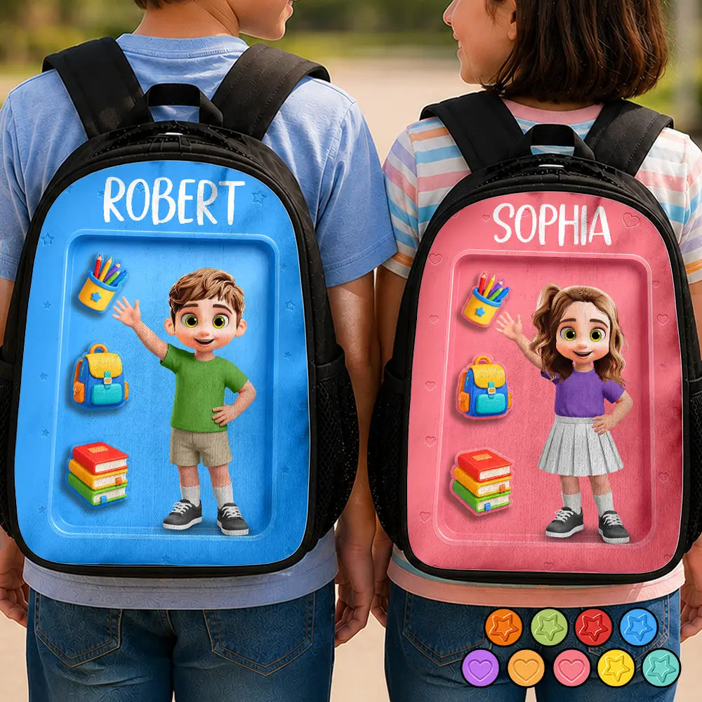 Adorable,Back To School,Gift For Kids,Vector - Adorable Kid Getting Ready For School - Personalized Kids Backpack