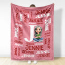 Adorable,Indoor Decor,Back To School,Gift For Kids,Vector - Adorable Kid Sitting With Letter & Name - Personalized Fleece Blanket, Sherpa Blanket