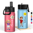 Top Market, Adorable, Back To School, Gift For Kids, Vector - Adorable Kid With Birth Month Flower - Personalized Kids Water Bottle