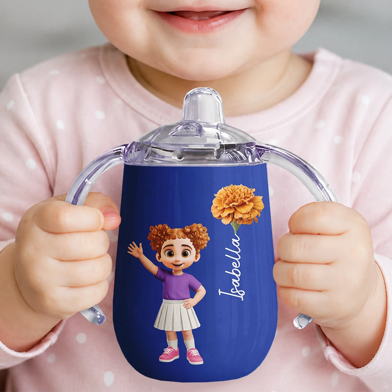 Adorable, Gift For Kids, Vector - Adorable Kid & Birth Month Flower - Personalized Sippy Cup