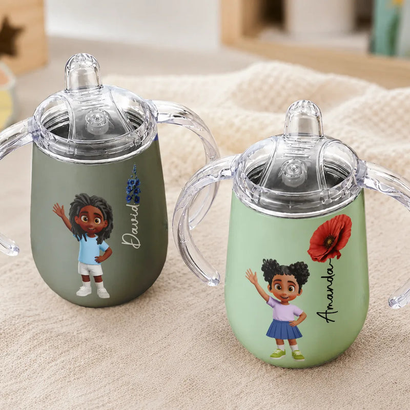 Adorable, Gift For Kids, Vector - Adorable Kid & Birth Month Flower - Personalized Sippy Cup
