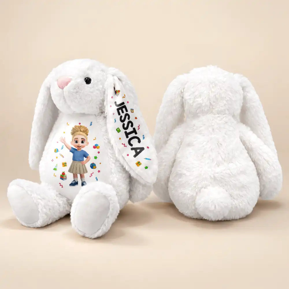 Back To School, Parents, Adorable, Vector - Adorable Kids Back To School - Personalized Soft Toy Bunny