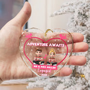 Gift For Couples,Happy,Christmas,Love,Wedding - Adventure Awaits Mr And Mrs Family Name - Personalized Heart Shaped Glass Ornament