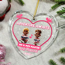 Gift For Couples,Happy,Christmas,Love,Wedding - Adventure Awaits Mr And Mrs Family Name - Personalized Heart Shaped Glass Ornament