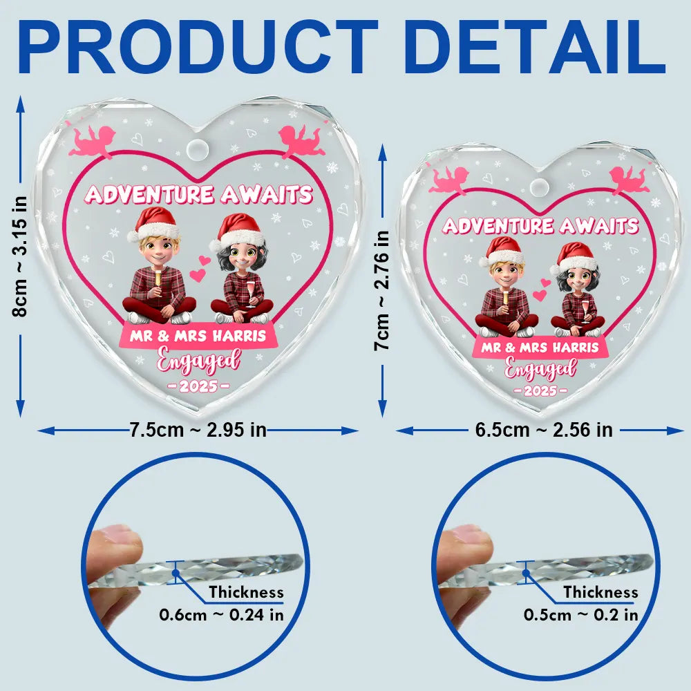 Gift For Couples,Happy,Christmas,Love,Wedding - Adventure Awaits Mr And Mrs Family Name - Personalized Heart Shaped Glass Ornament