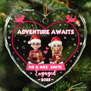 Gift For Couples,Happy,Christmas,Love,Wedding - Adventure Awaits Mr And Mrs Family Name - Personalized Heart Shaped Glass Ornament