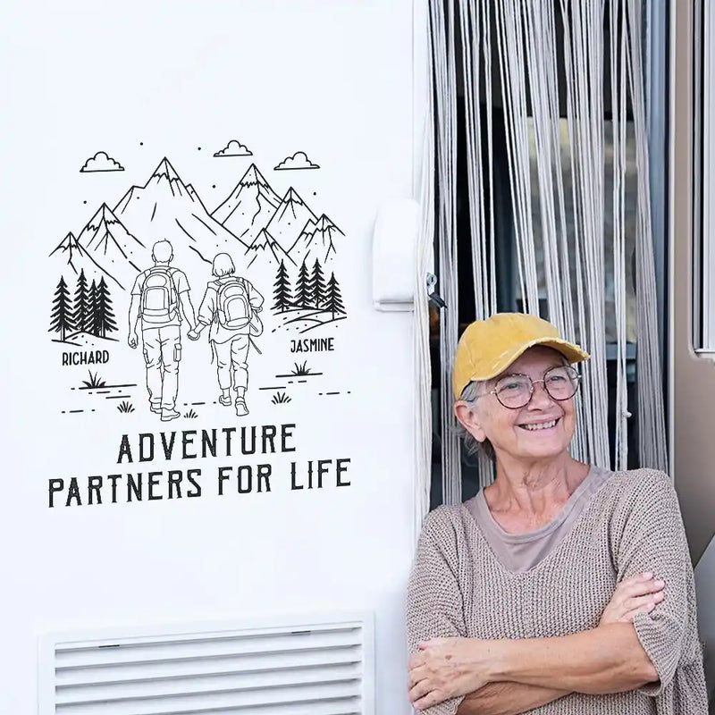 Gift For Couples,Old Couples,Gift For Husband,Gift For Wife,Gift For Boyfriend,Gift For Girlfriend,Happy - Adventure Partners For Life - Personalized Decor Decal