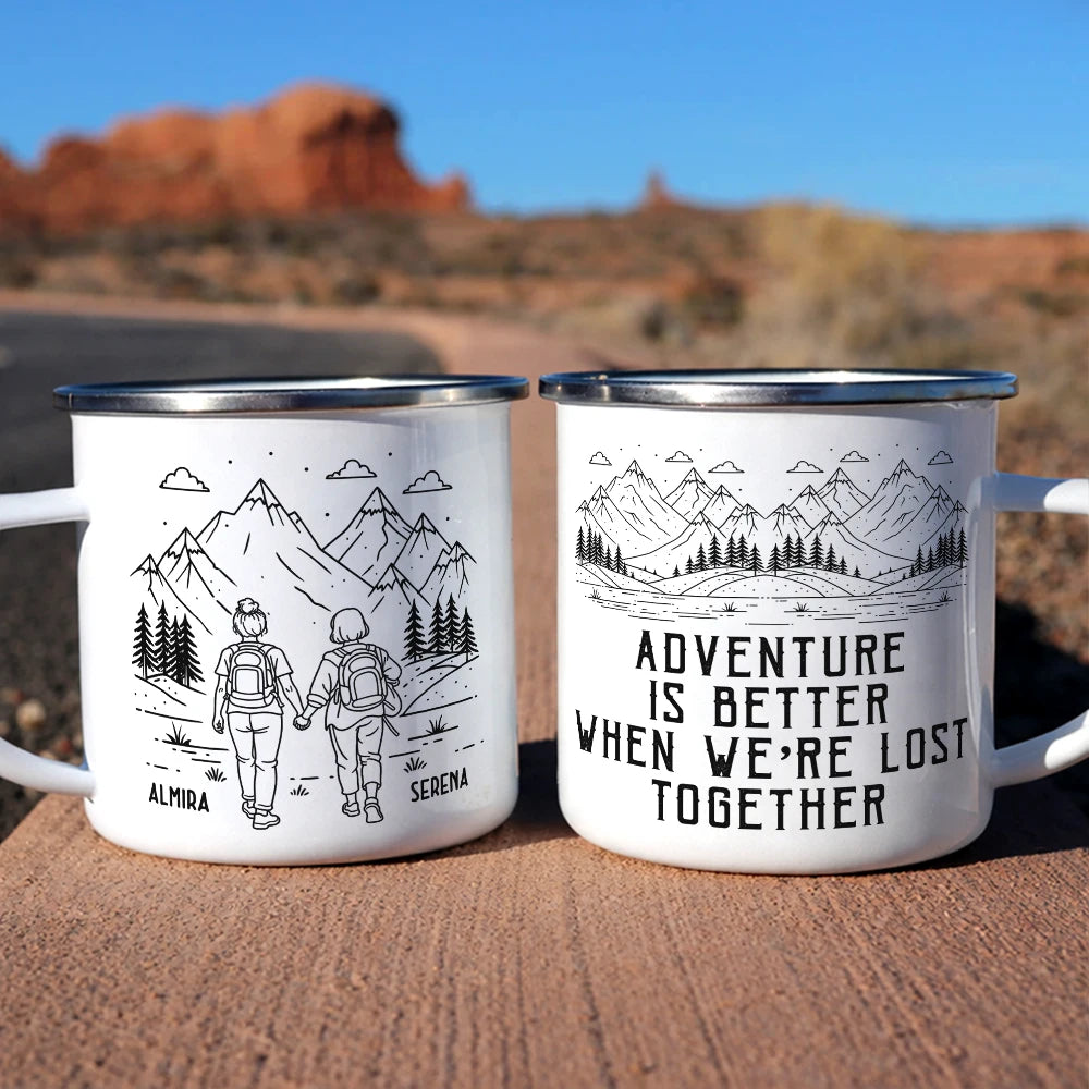 Gift For Couples, Gift For Husband, Old Couples, Gift For Wife, Gift For Boyfriend, Gift For Girlfriend, Love, Top Market - Adventure Partners For Life - Personalized Enamel Mug