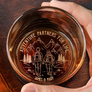 Gift For Couples,Gift For Husband,Old Couples,Gift For Wife,Gift For Boyfriend,Gift For Girlfriend,LGBT,Love - Adventure Partners For Life - Personalized Engraved Whiskey Glass
