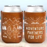 Gift For Couples,Gift For Husband,Old Couples,Gift For Wife,Gift For Boyfriend,Gift For Girlfriend,LGBT,Love - Adventure Partners For Life - Personalized Leather Can Cooler