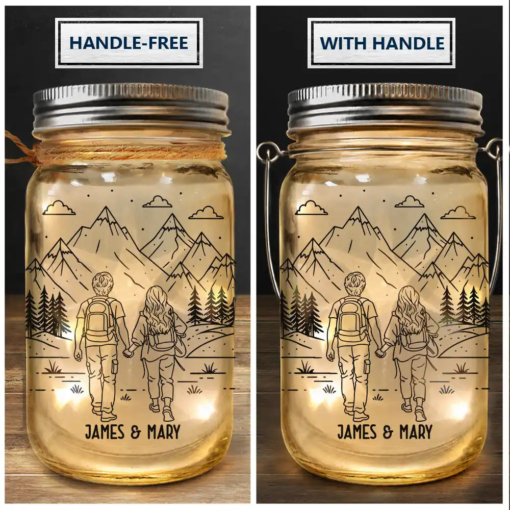 Gift For Couples, Old Couples, Gift For Husband, Gift For Wife, Gift For Boyfriend, Gift For Girlfriend, Happy - Adventure Partners For Life - Personalized Mason Jar Light