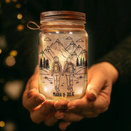 Gift For Couples, Old Couples, Gift For Husband, Gift For Wife, Gift For Boyfriend, Gift For Girlfriend, Happy - Adventure Partners For Life - Personalized Mason Jar Light