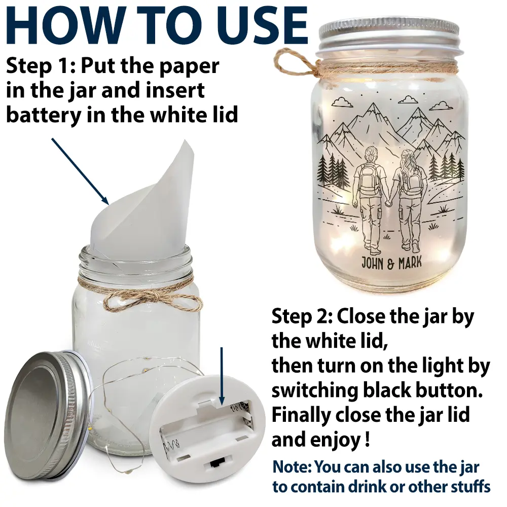 Gift For Couples,Old Couples,Gift For Husband,Gift For Wife,Gift For Boyfriend,Gift For Girlfriend,Happy - Adventure Partners For Life - Personalized Mason Jar Light