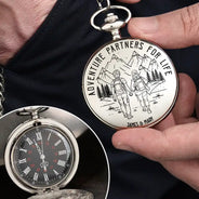 Gift For Couples,Old Couples,Gift For Husband,Gift For Wife,Gift For Boyfriend,Gift For Girlfriend,Happy - Adventure Partners For Life - Personalized Pocket Watch